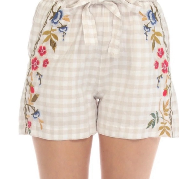 Johnny Was Adele Trapunto Belted Linen shorts plaid gingham print XS - Picture 4 of 7